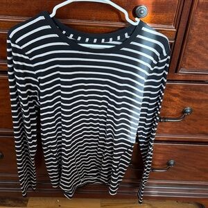 Lululemon Athletica Black and White Striped Long Sleeve Top